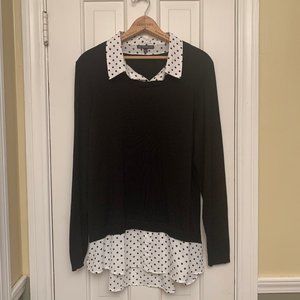 Adriene Papell b/w polka dot sweater/blouse XL